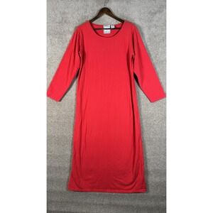 Michael Simon Lite Dress Womens Medium Red 3/4 Sleeve Cotton‎ T Shirt Maxi Shift